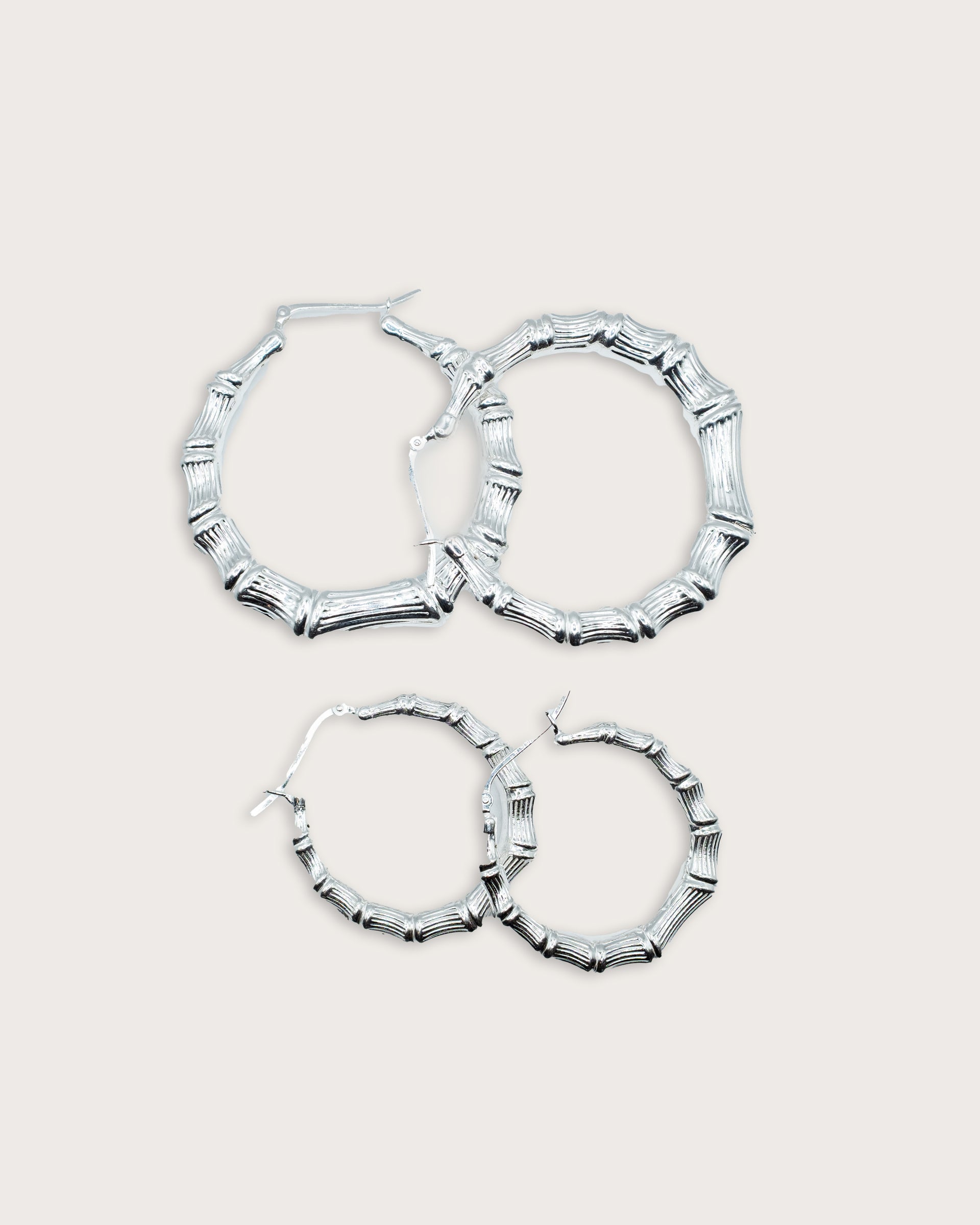 Bamboo Silver Hoops