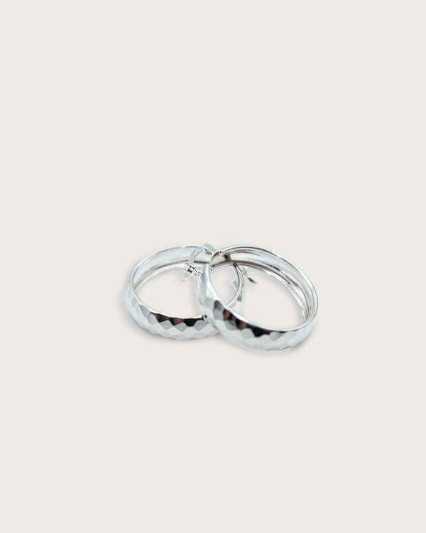 Faceted Dome Silver Hoops