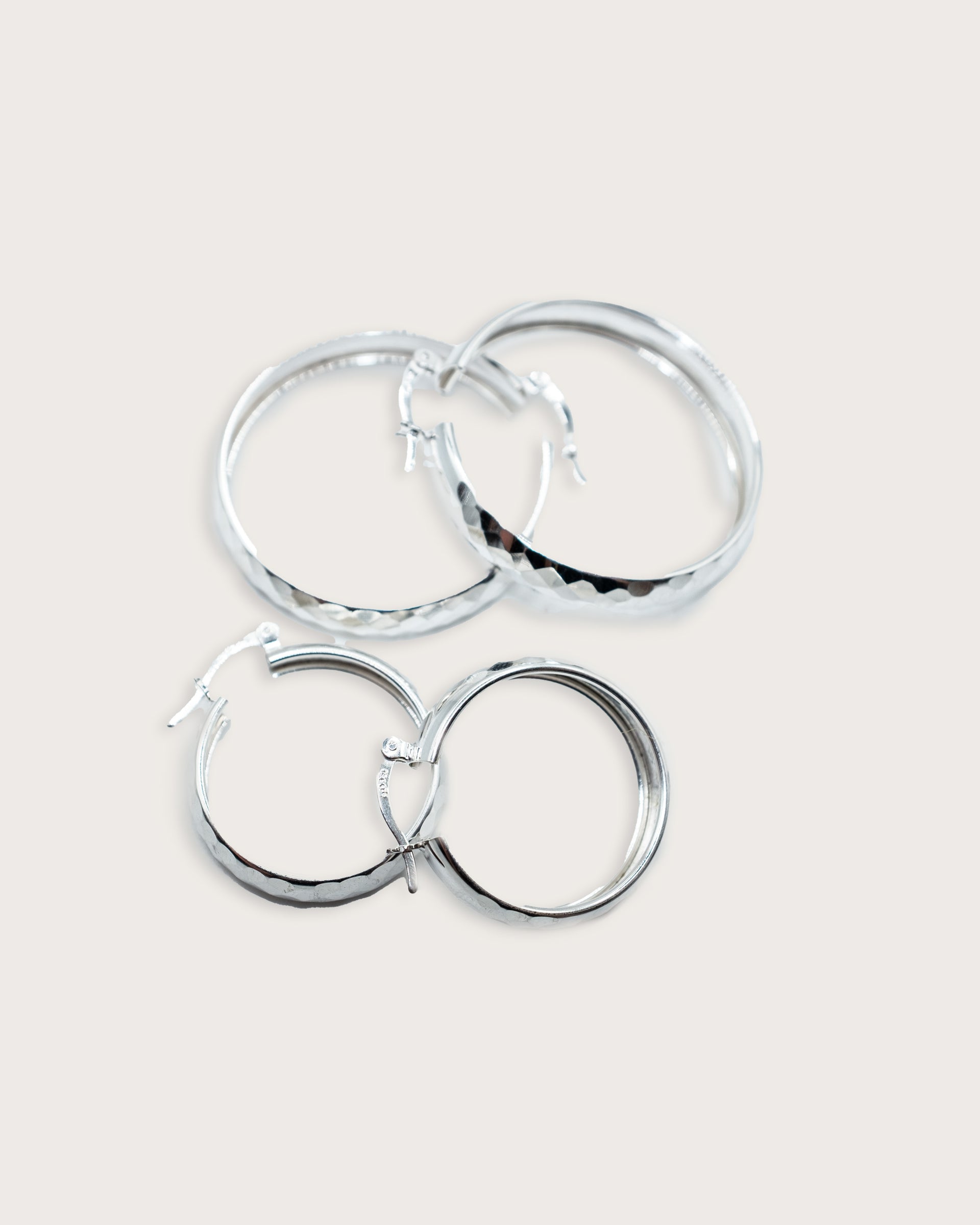 Faceted Dome Silver Hoops