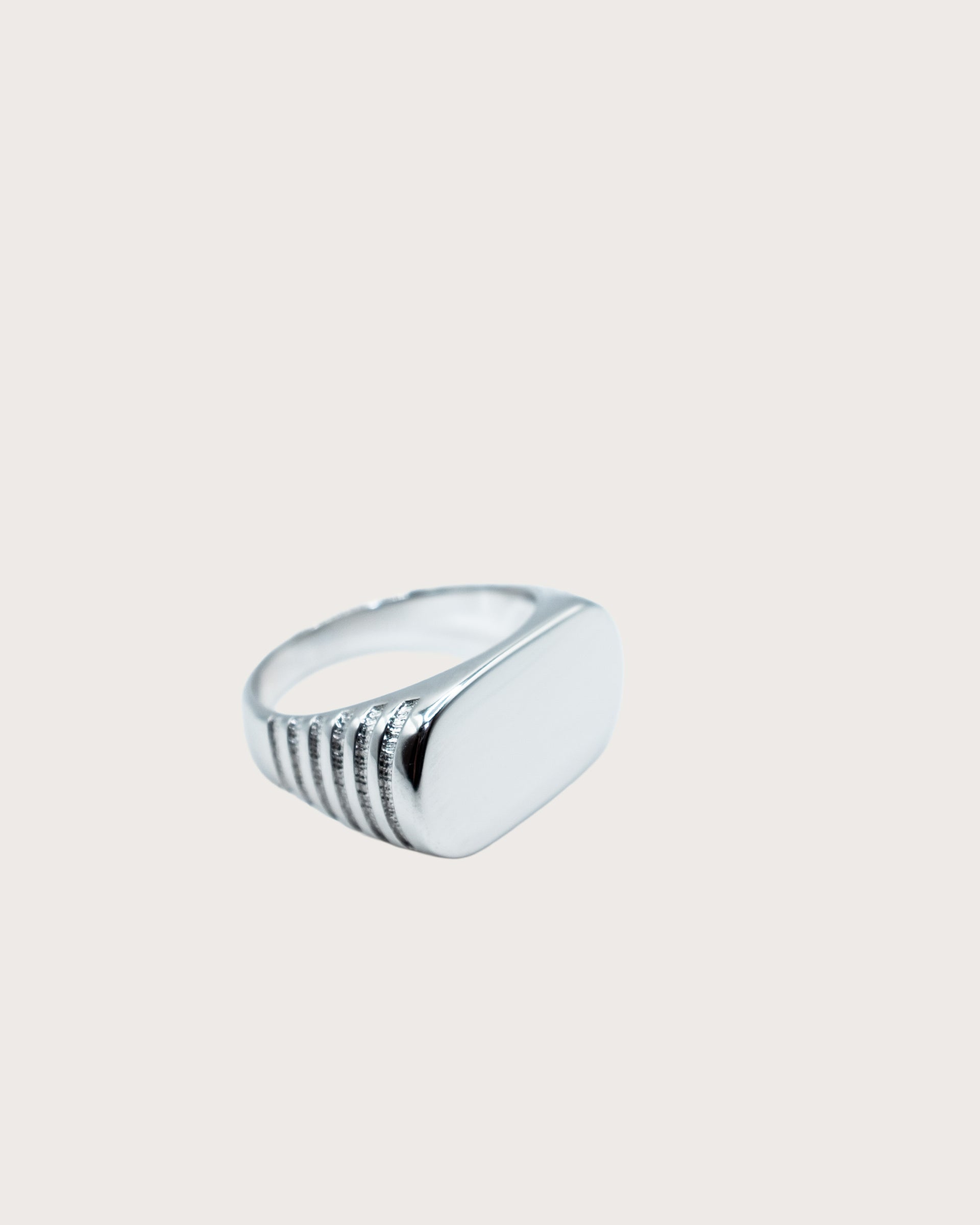 Striped Rectangle Silver Ring