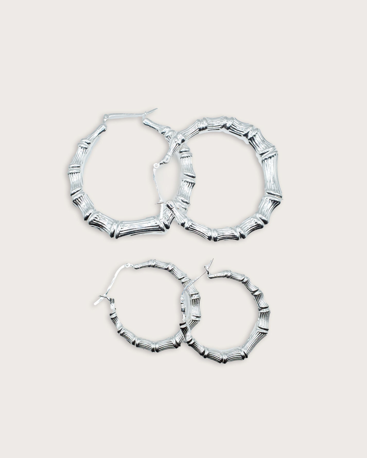 Bamboo Silver Hoops