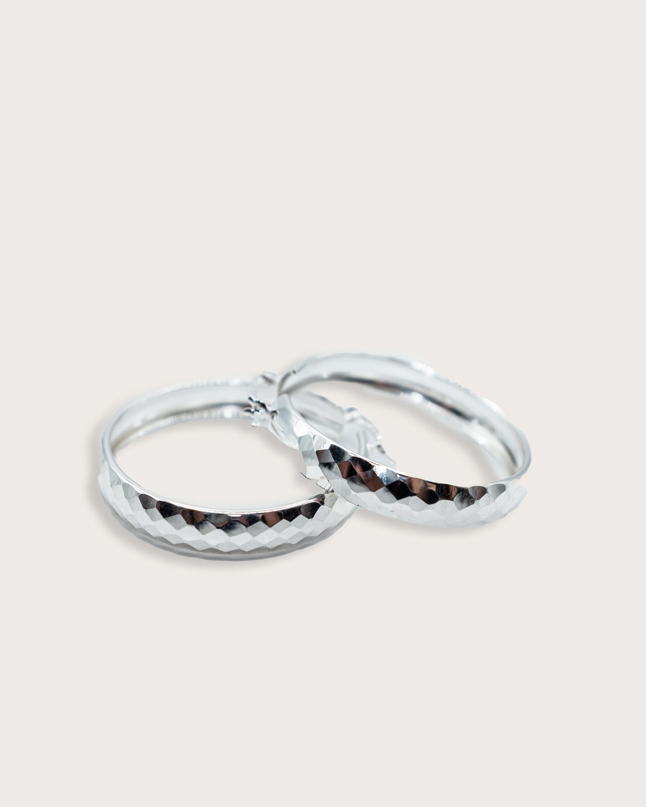 Faceted Dome Silver Hoops