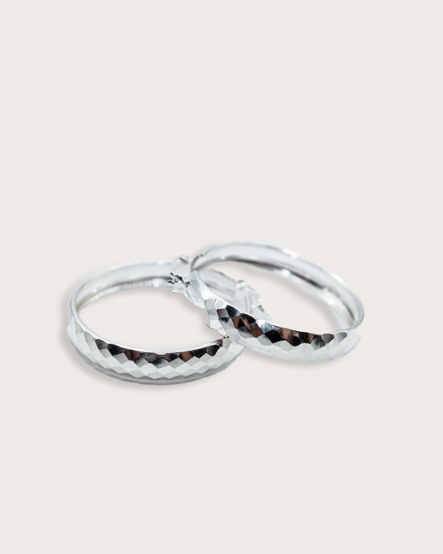 Faceted Dome Silver Hoops