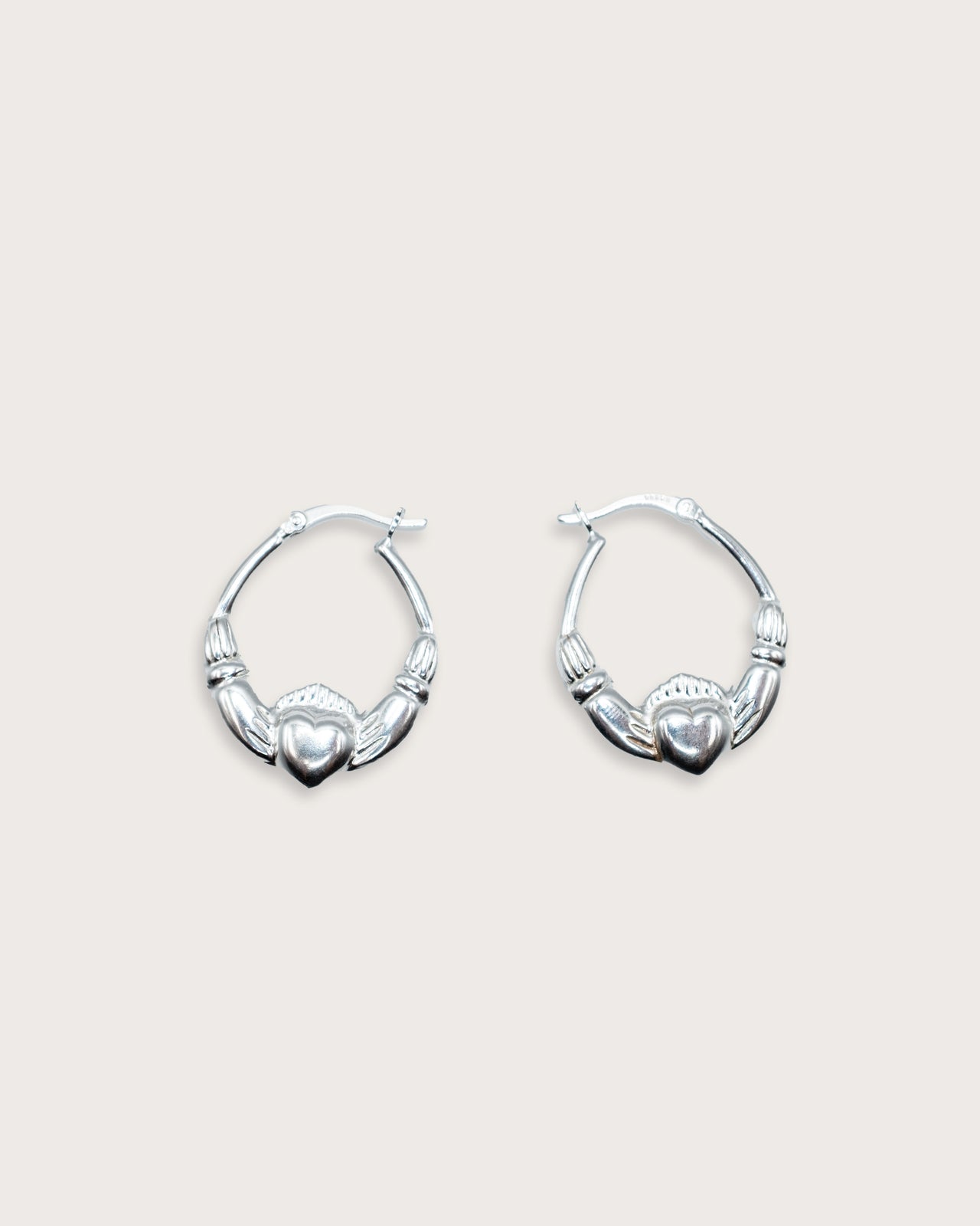 Claddagh Heart Silver Hoops