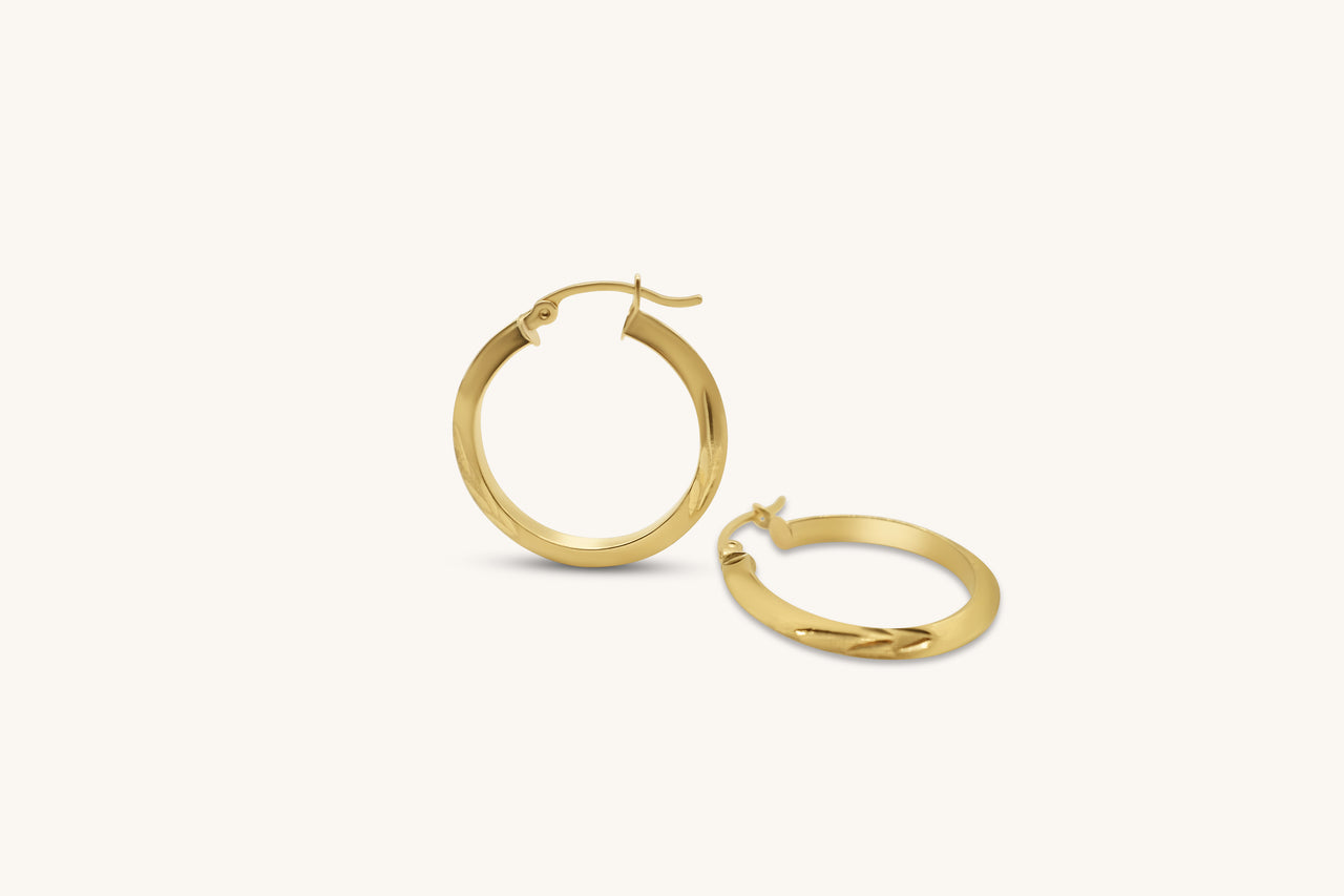 Simple Satin Diamond Cut Hoops