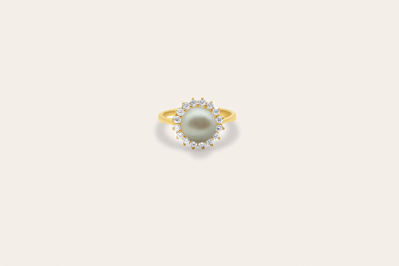 Radiant Pearl Diamond Halo Ring