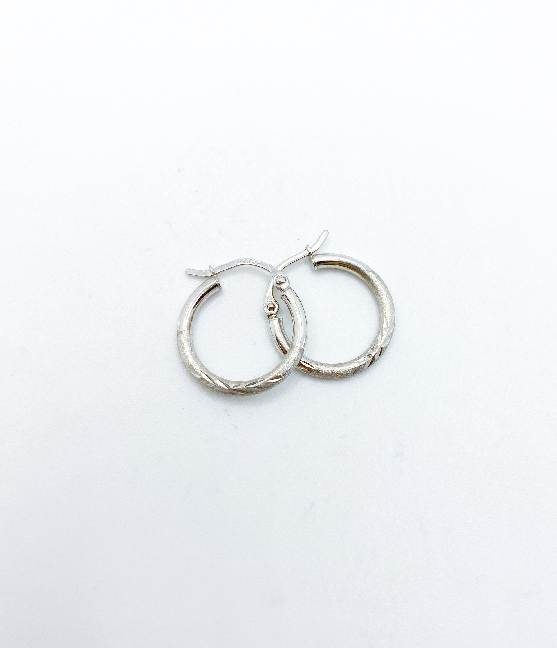 White Gold Diamond Cut Small Hoops