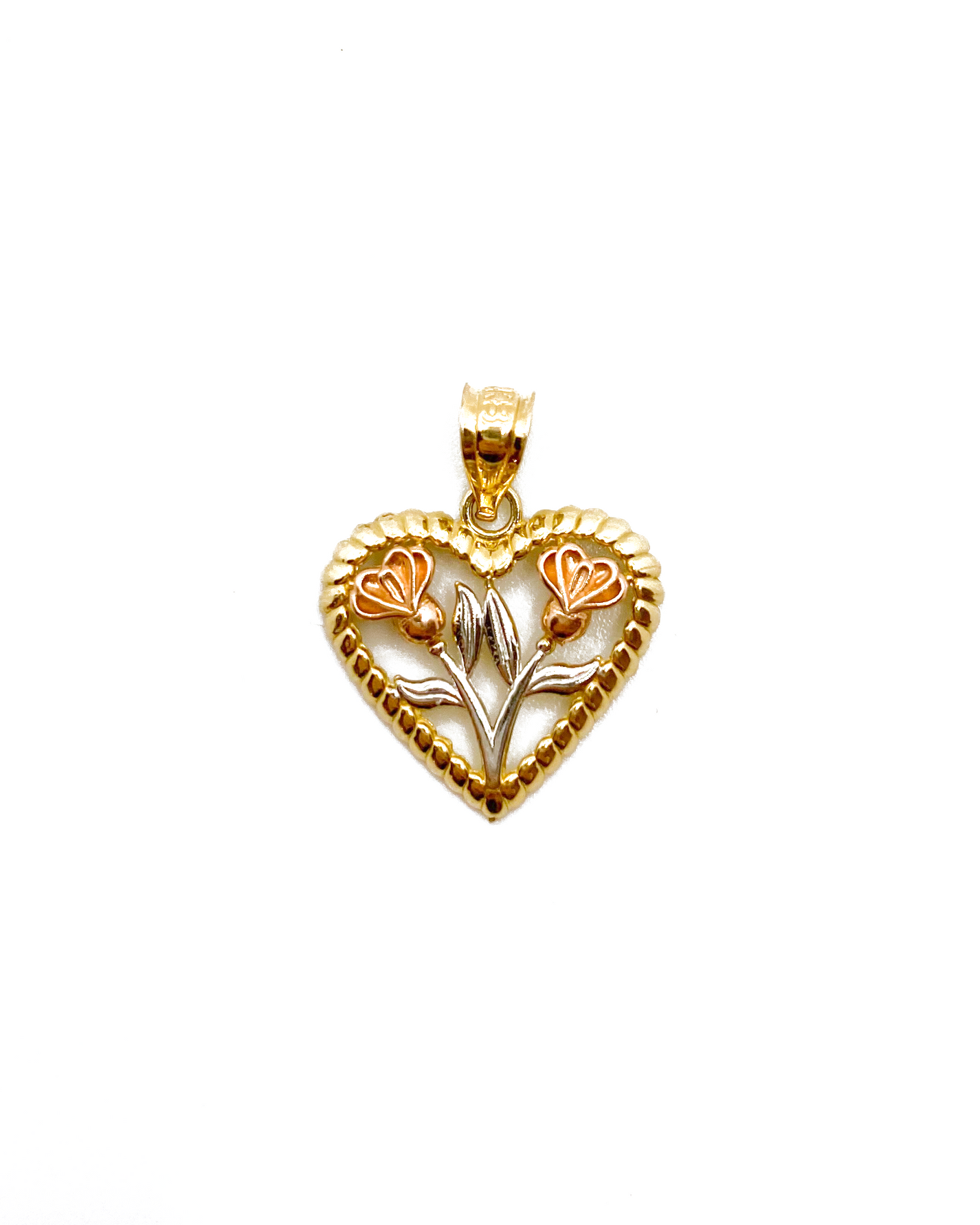 Tri-Color Heart Flower Pendant