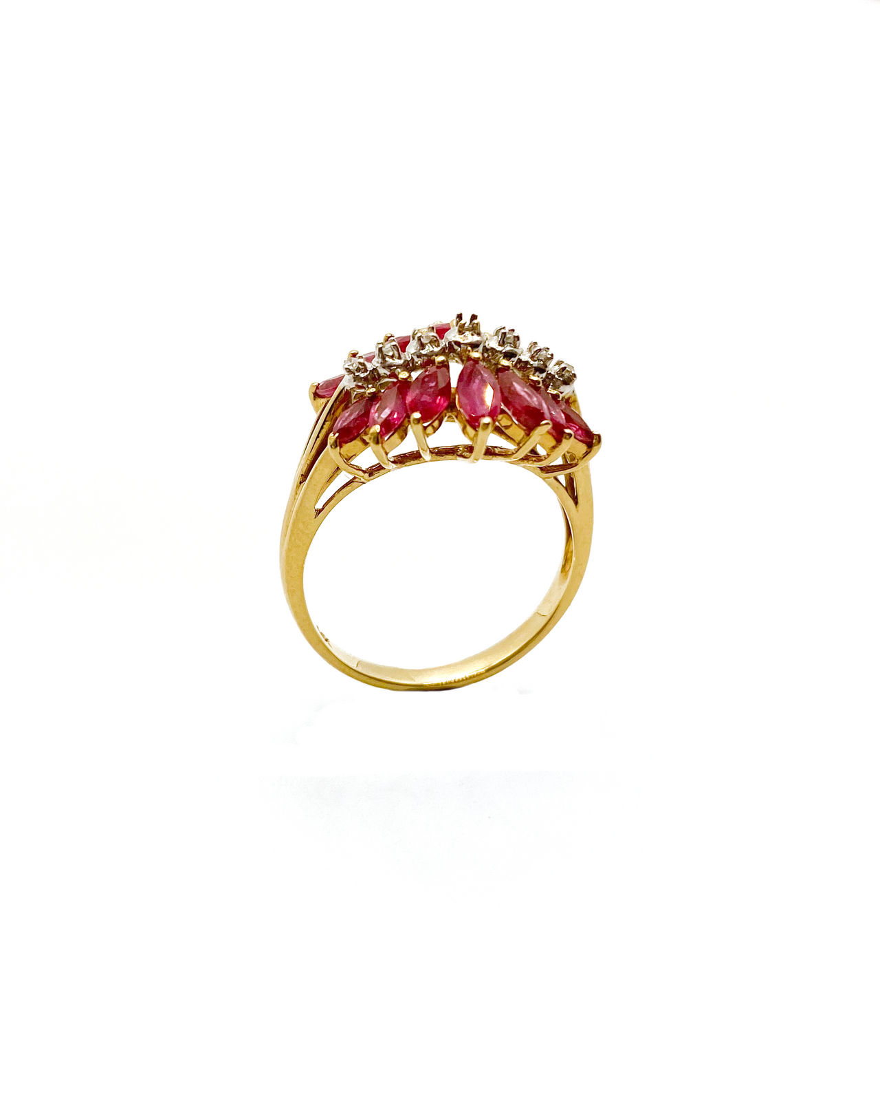 Ruby Diamond Flower Ring